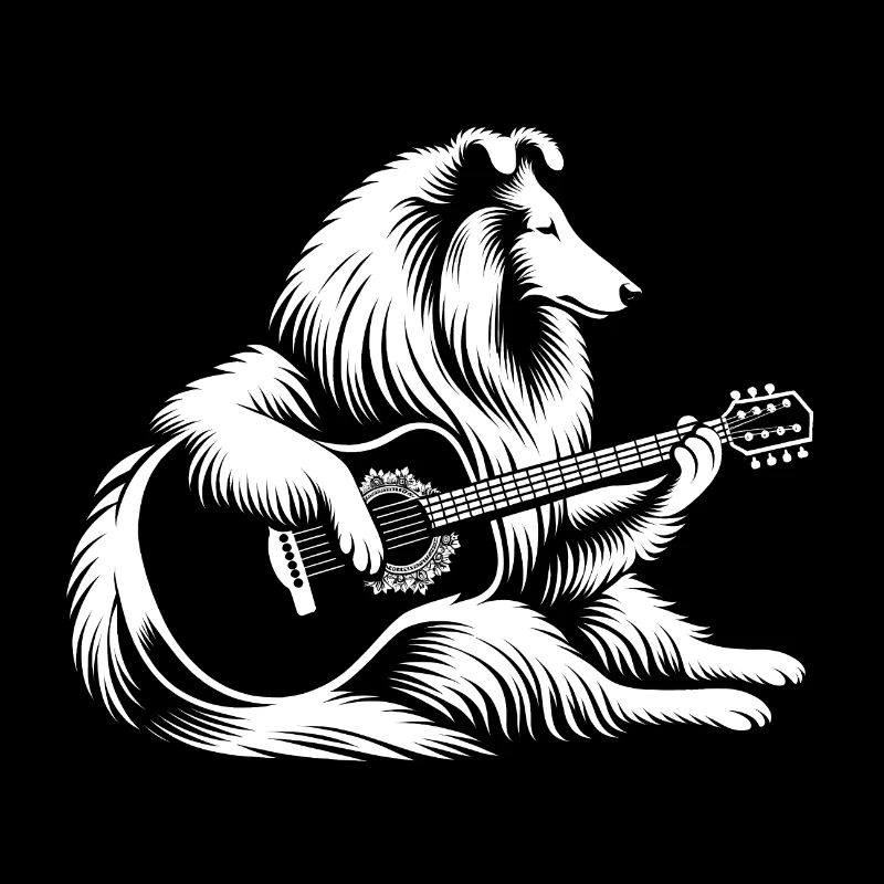 Saitenmelodie Collie - Colli mit Gitarre