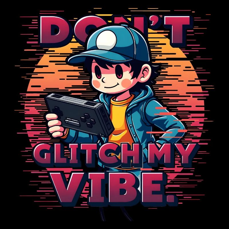 Don't Glitch my Vibe Retro-Gaming-Junge mit Kappe