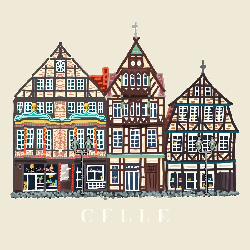 Celle, Hand Drawing Facades Old Town Germany