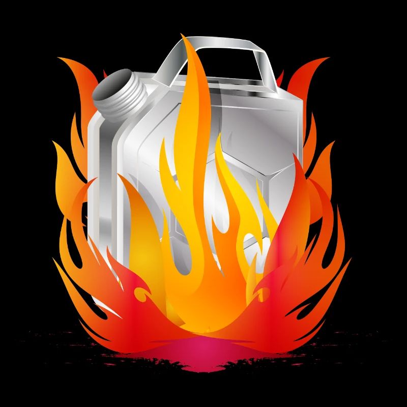 Burning chrome gasoline canister in retro style