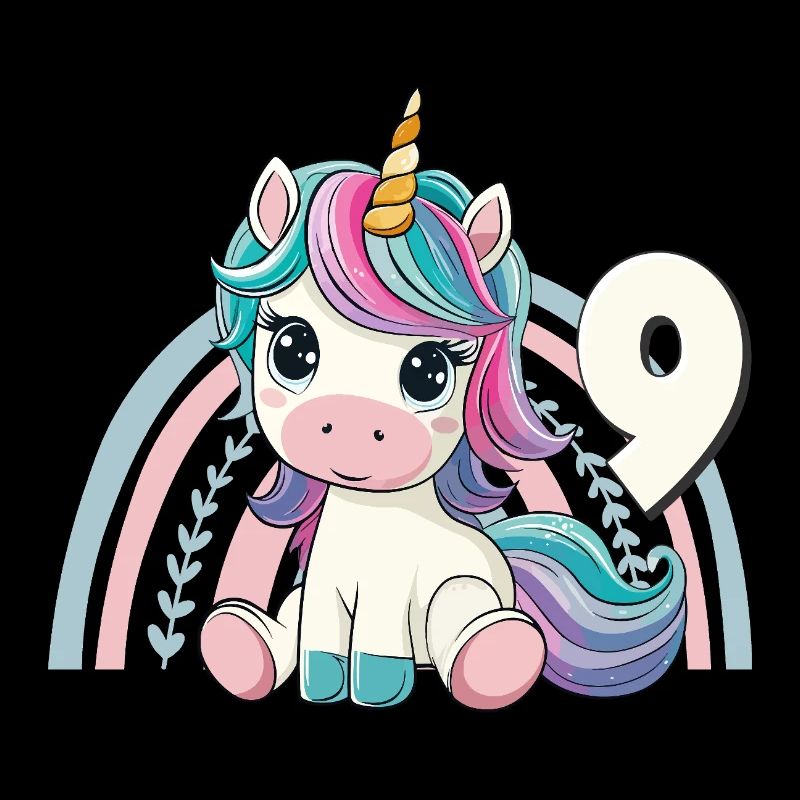 9. Geburtstag Einhorn Regenbogen Süß Niedlich