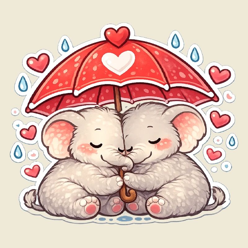 Cuddly Elephants Rain Love