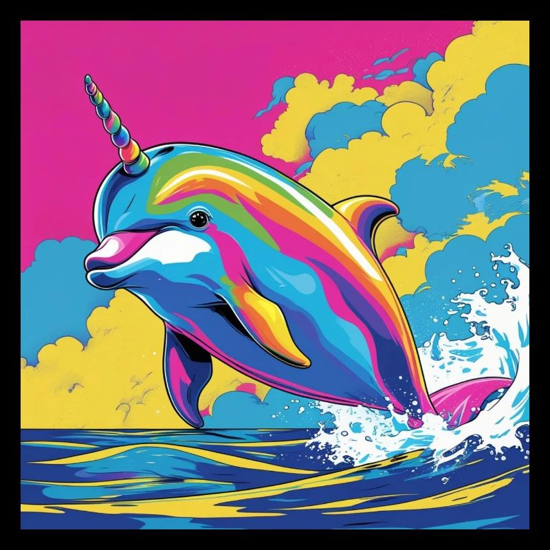 Pop Art Regenbogen Einhorn Delfin