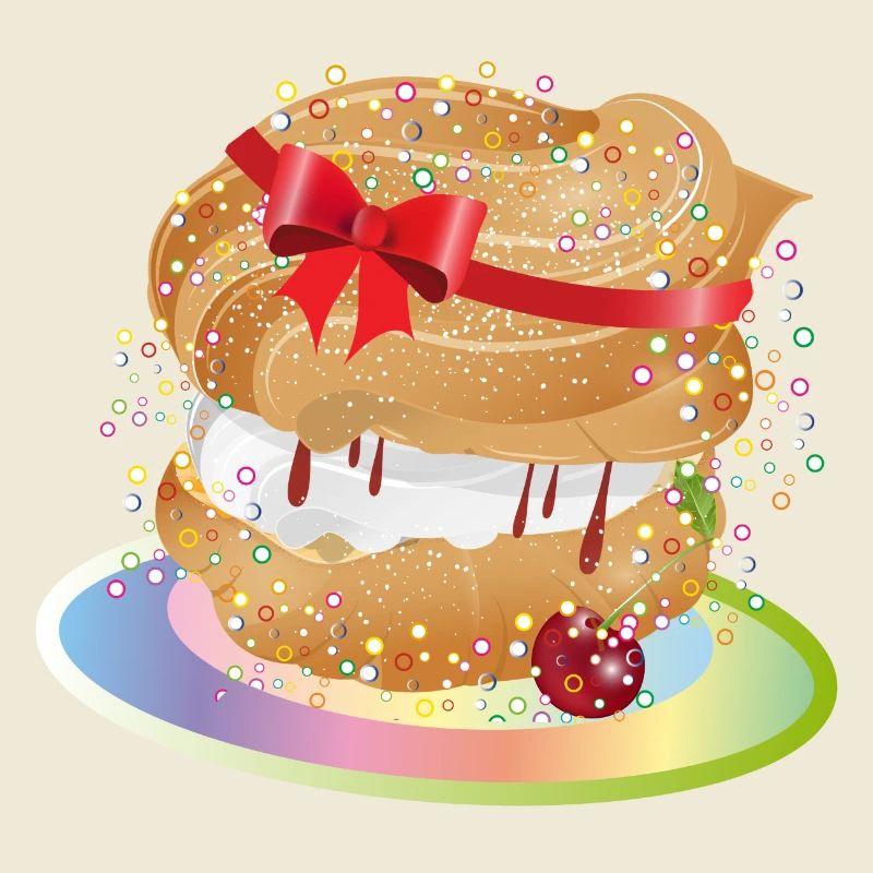 Ein gefüllter Windbeutel mit Geschenkschleife