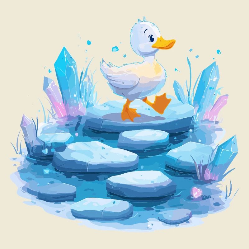 Ente auf Eispfad mit Kristallen
