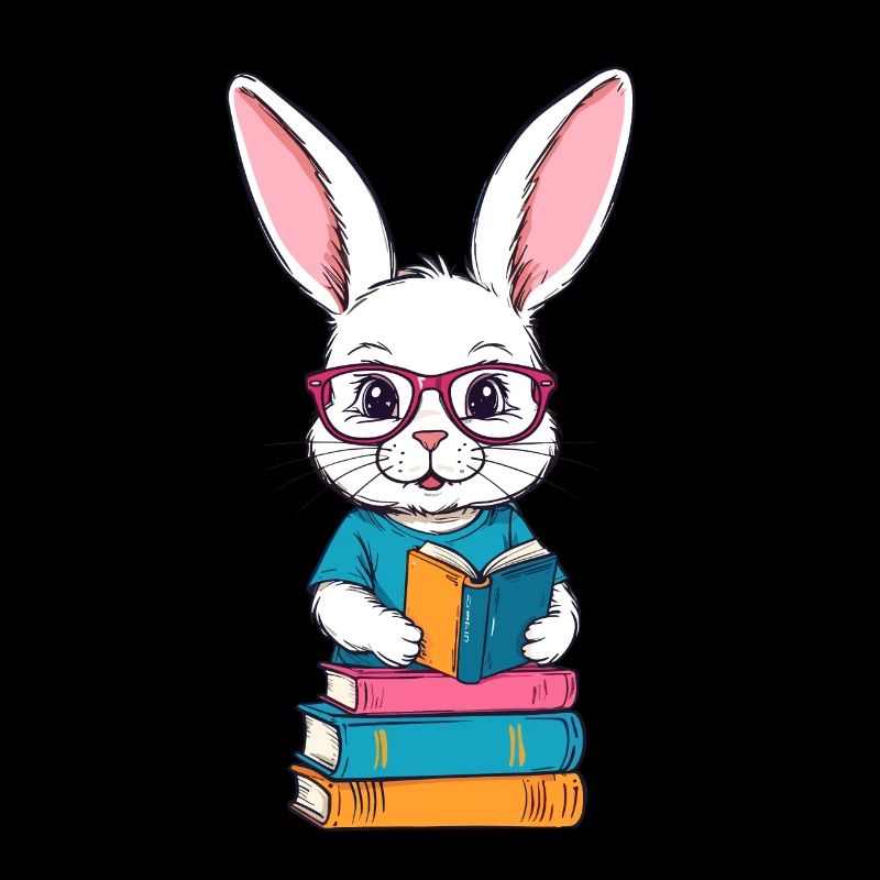 Reading Bunny Enthusiastic Book Lover Style