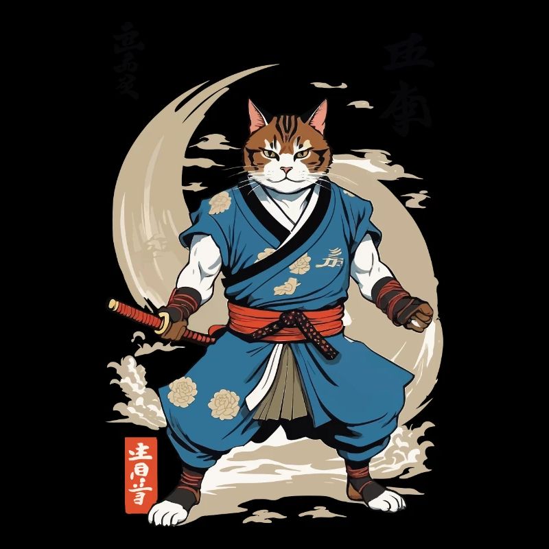 Chat Samouraï Vintage Ukiyo-E Japonais