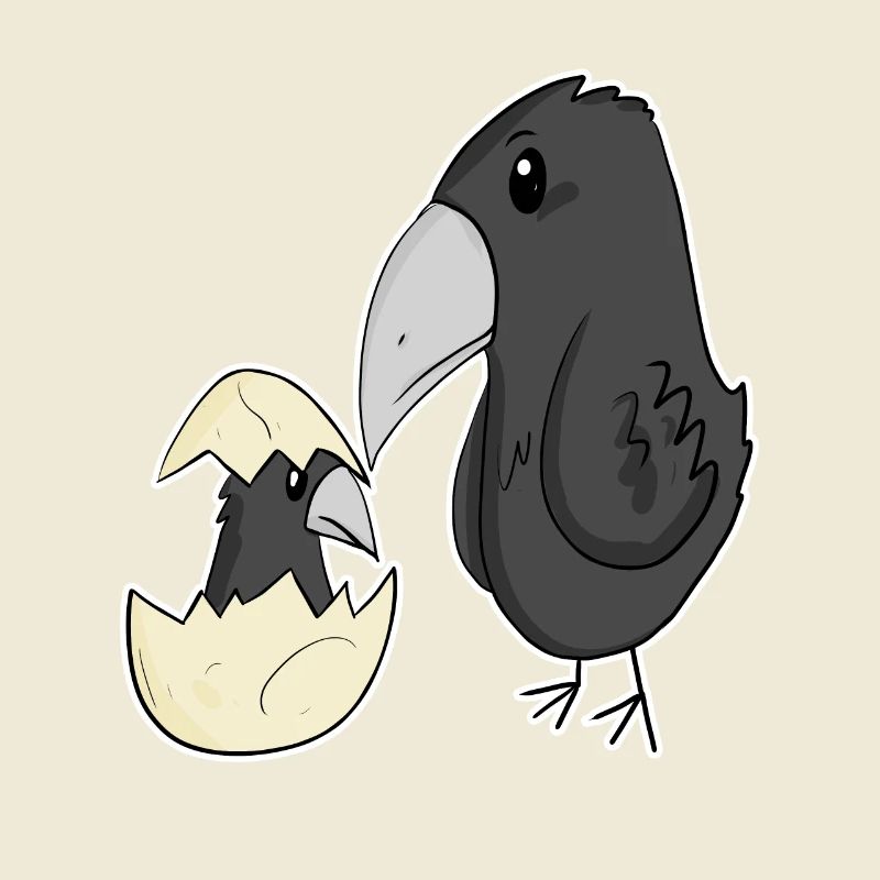 Corbeau avec bébé corbeau