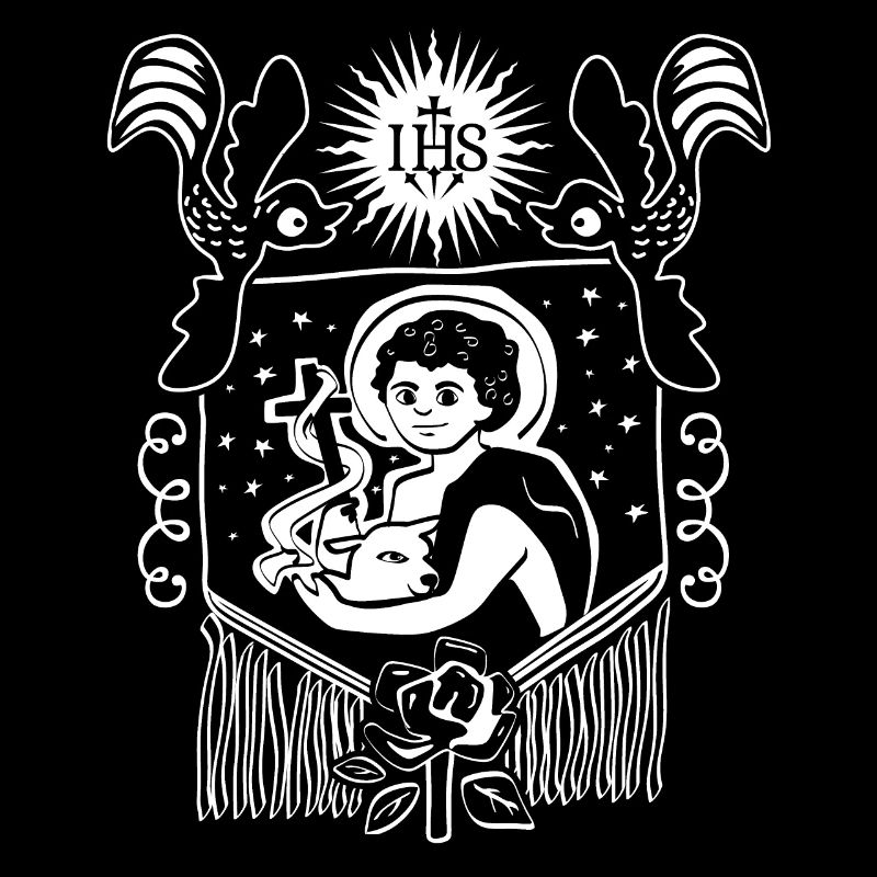 Jesus Christ, folk art, IHS, Jesus-with-sheep