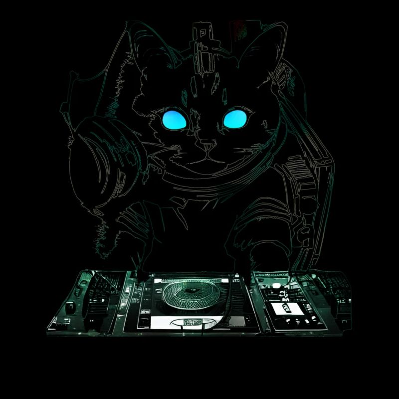 DJ cat avec table de mixage