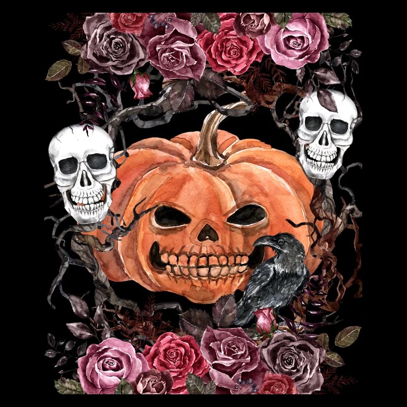 Unheimliche Totenköpfe mit Halloween-Kürbis