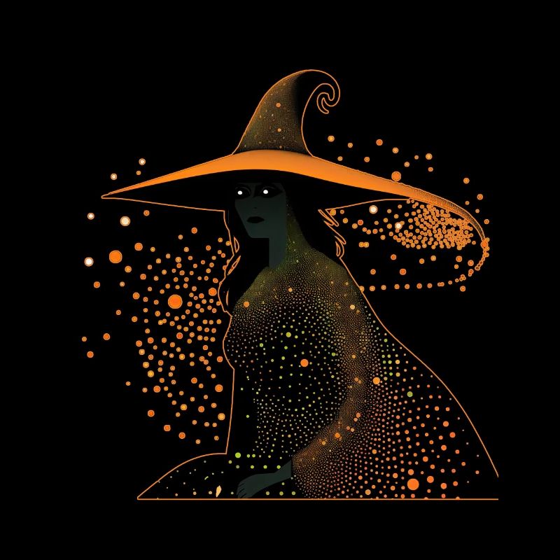 Witch silhouette profile with orange outline,