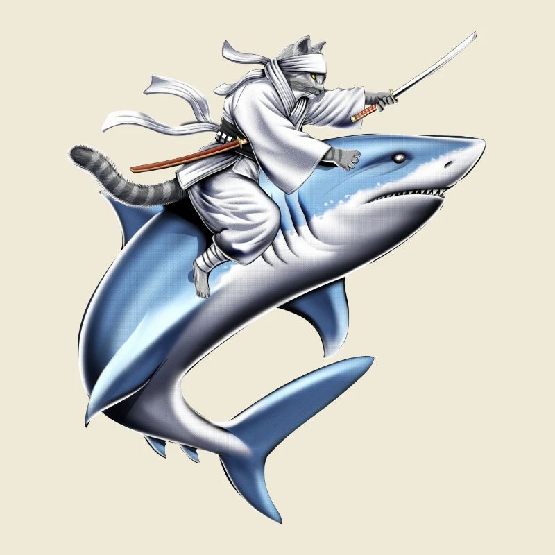 Chat Ninja Équitation Requin
