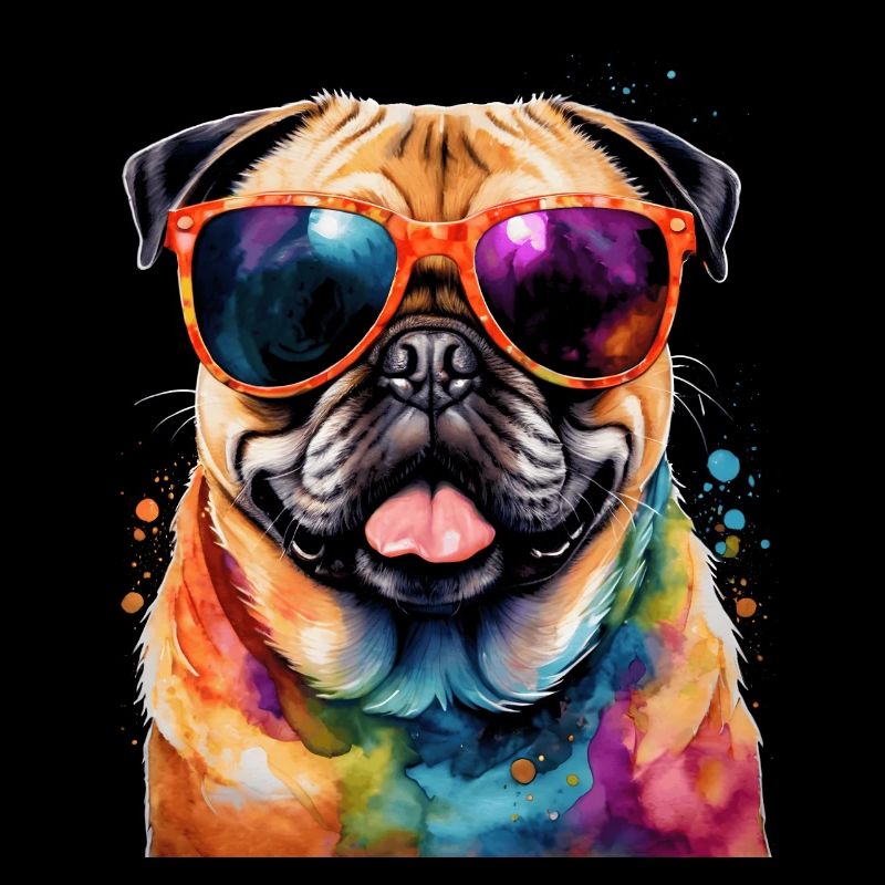Mops Sonnenbrille Hund Bunt Lustig Design Print