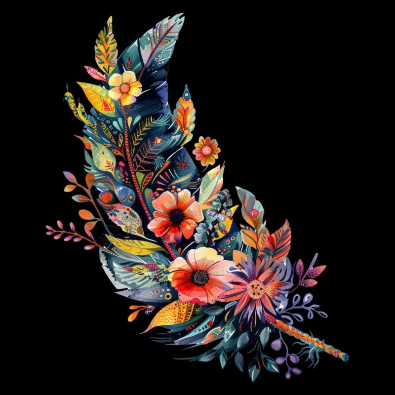 Plume constellée de fleurs