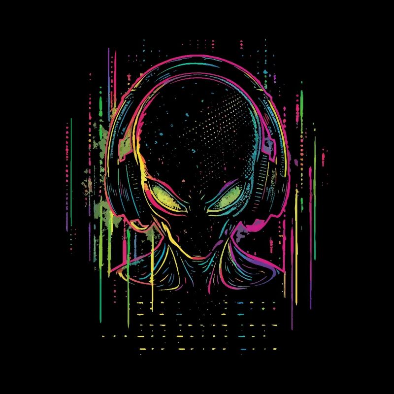 Festival DJ Alien mit Kopfhörer Außerirdischer UFO