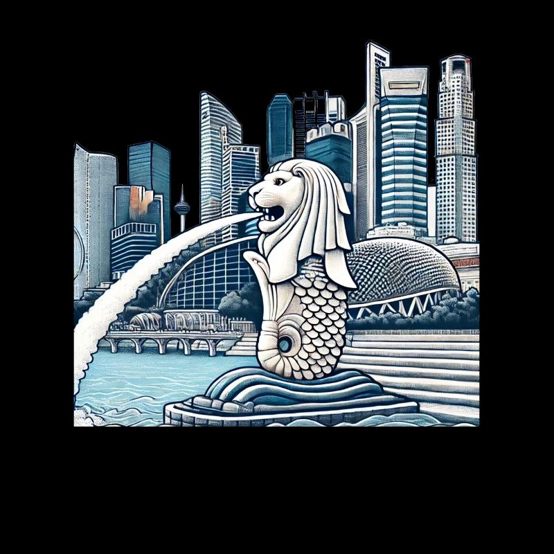 Skyline Von Singapur Merlion