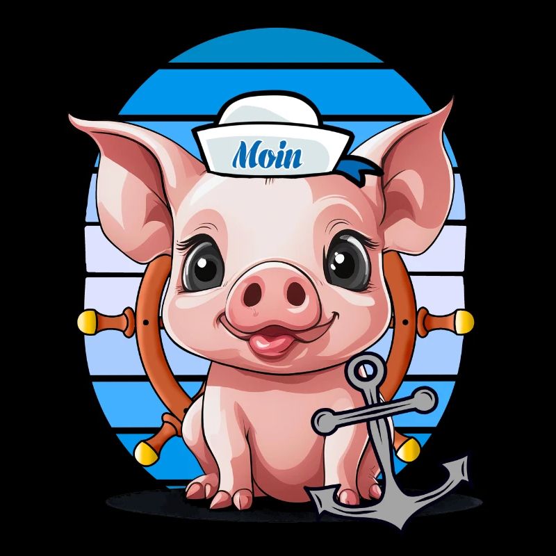 Pig Sailor Helmsman Anchor Maritime