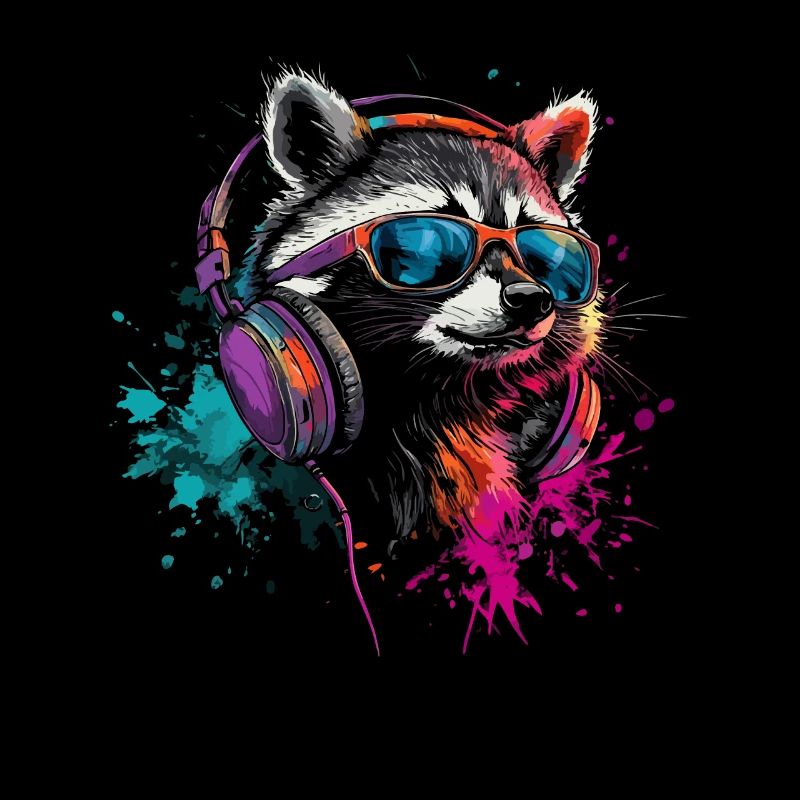 Bunter Zocker Waschbär mit Headset