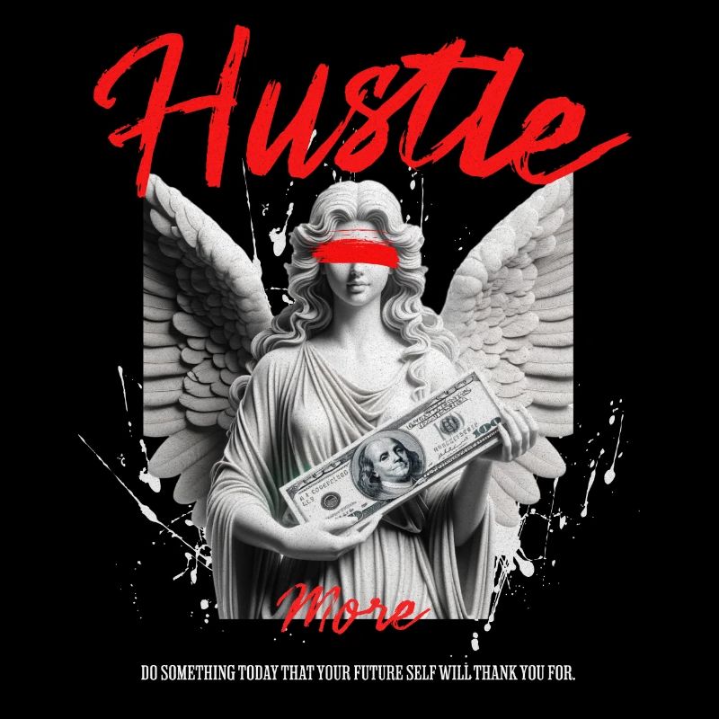 Hustle More Engelstatue mit Dollarscheinen