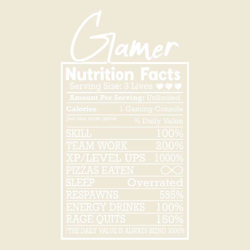 Gamer Nutritional Values – Funny Design for Gamers