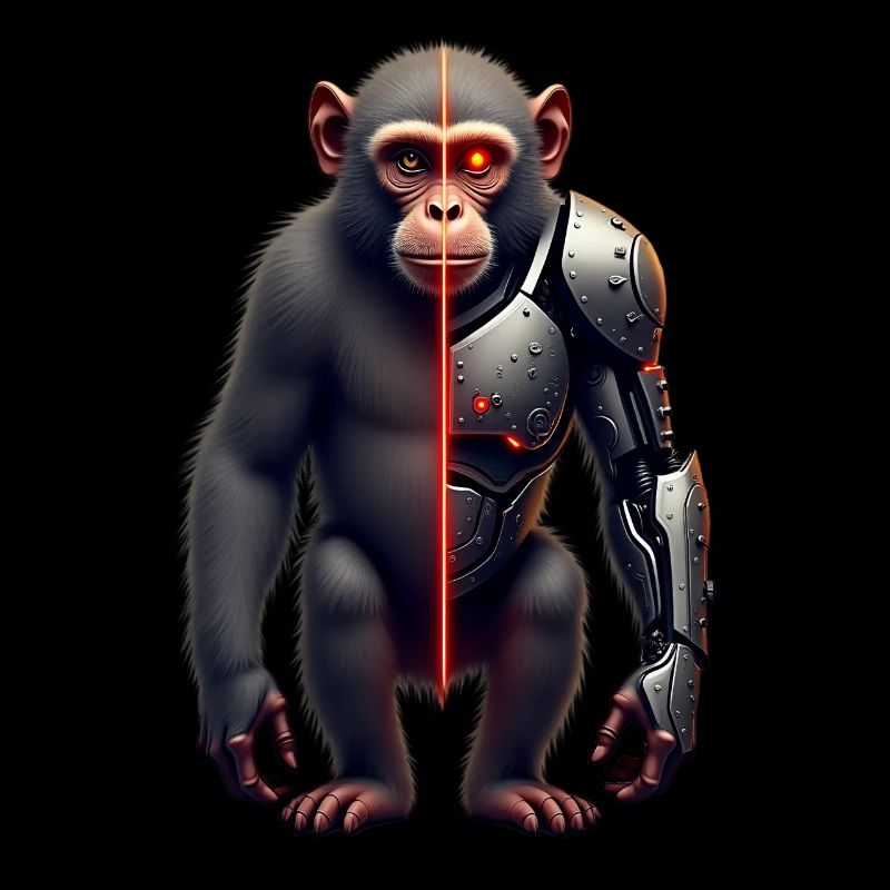 Lustiger Roboter Kunst Affe Cyborg Tier AI Monkey