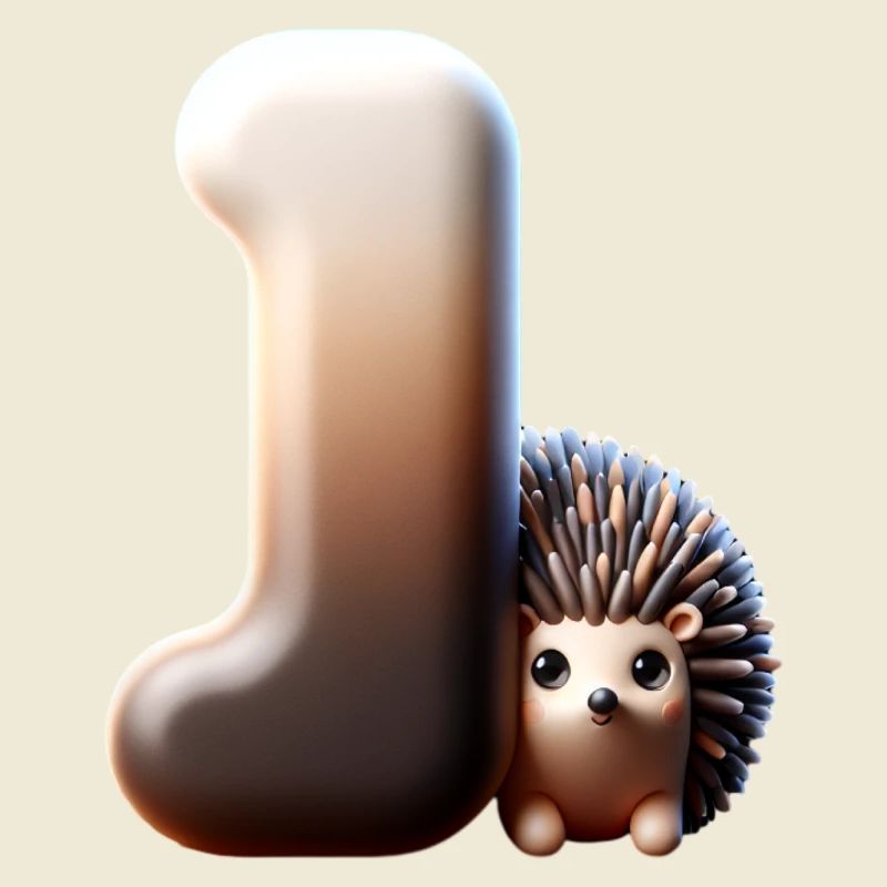Little hedgehog snuggles up to the letter J