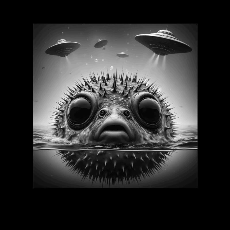 Puffer2 Fish Funny Graphic Selfie with UFOs Weird