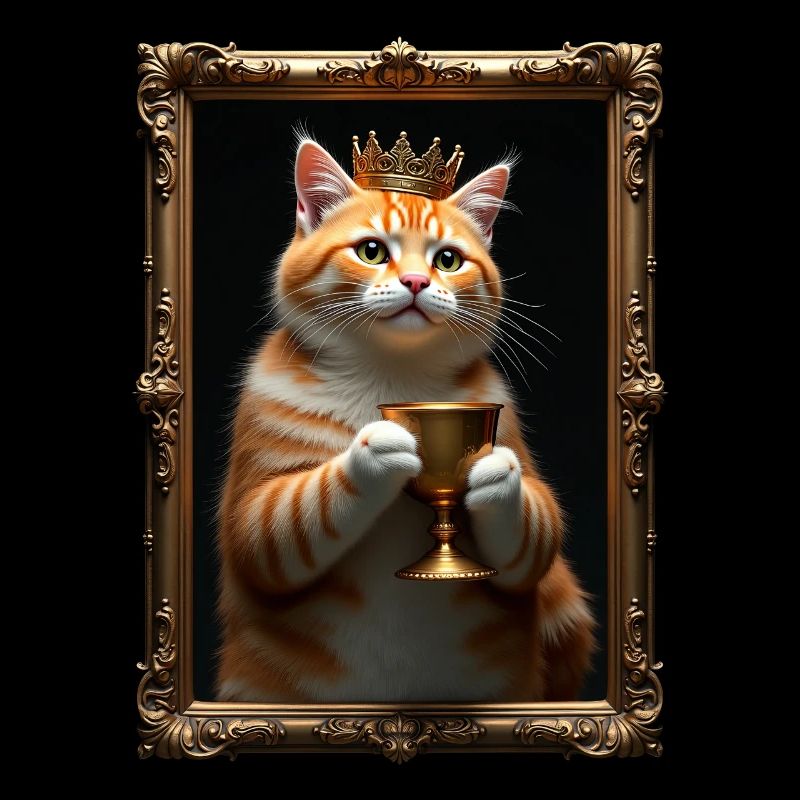 Mittelalter Katze im Bilderrahmen Kunst Krone