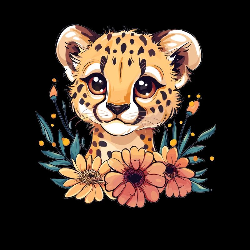 Bébé guépard avec des fleurs