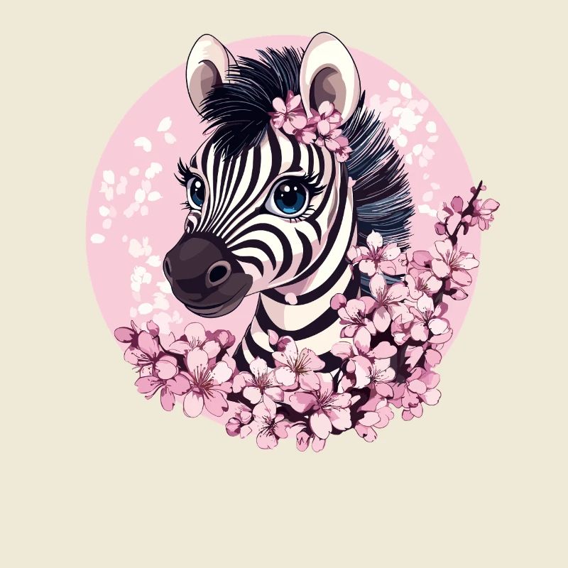 Zebra with cherry blossoms
