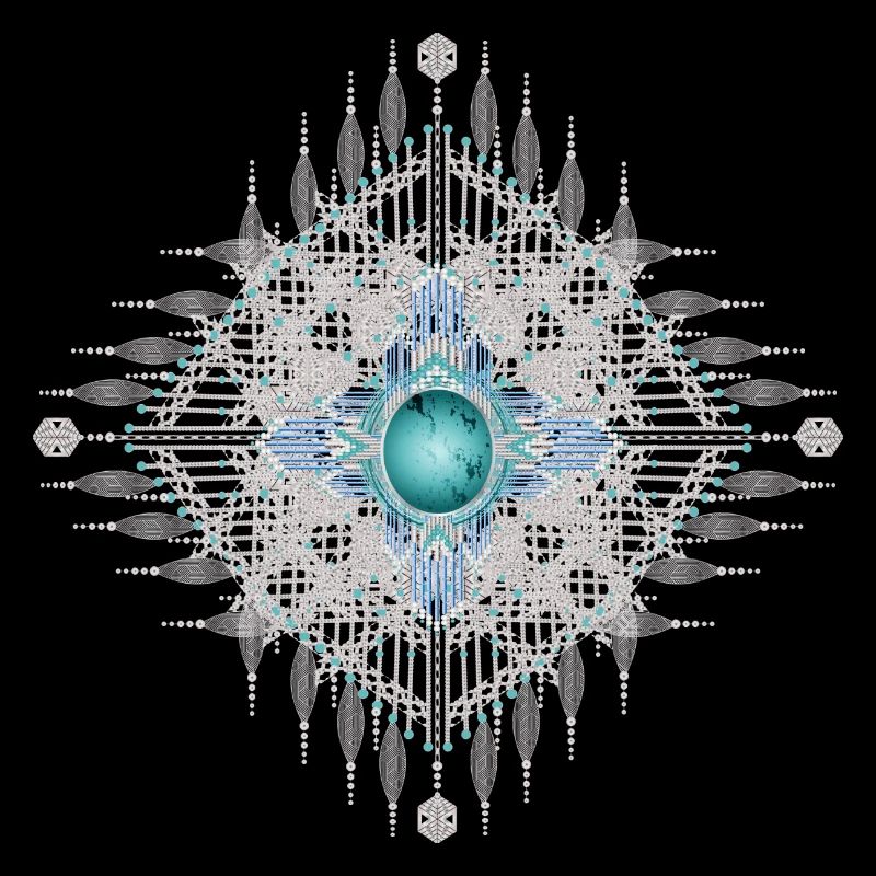 Ornate ethno ornament with bright turquoise