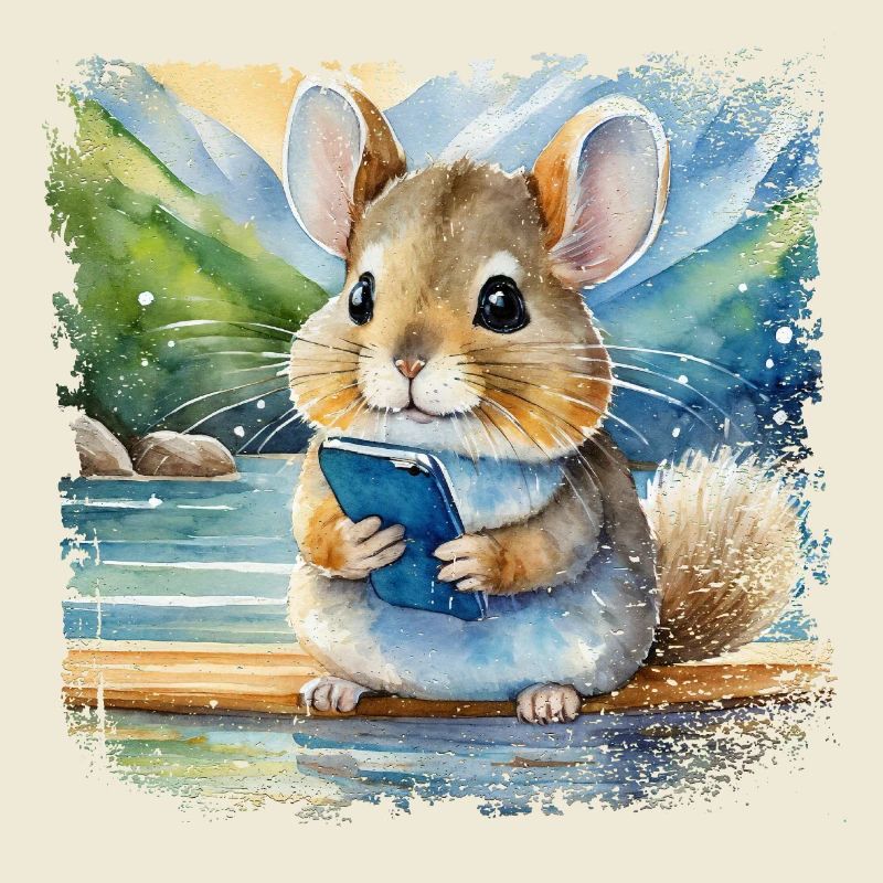 Cute young chinchilla using mobile phone