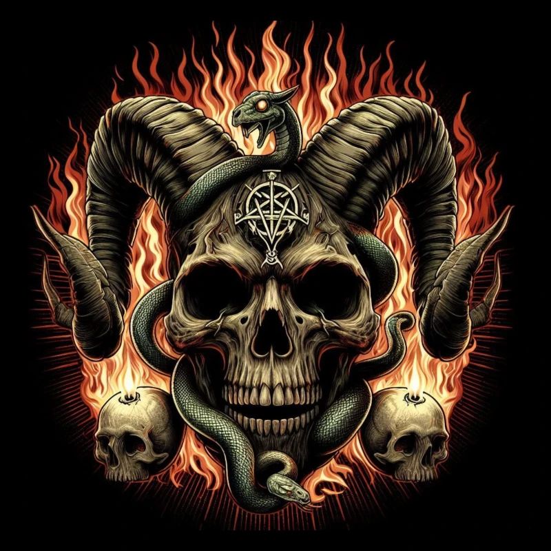 Crâne satanique en feu