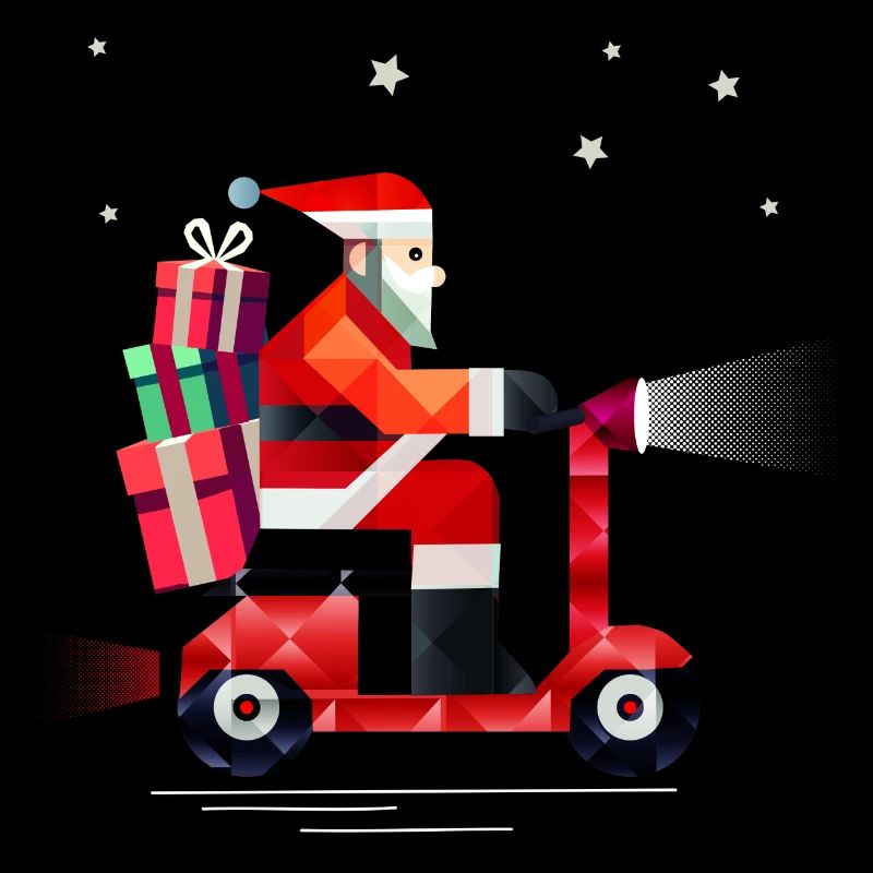 Weihnachtsmann liefert Geschenke auf einem Roller