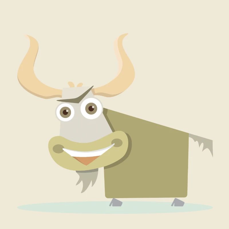Fröhliche Illustration einer tibetischen Kuh.