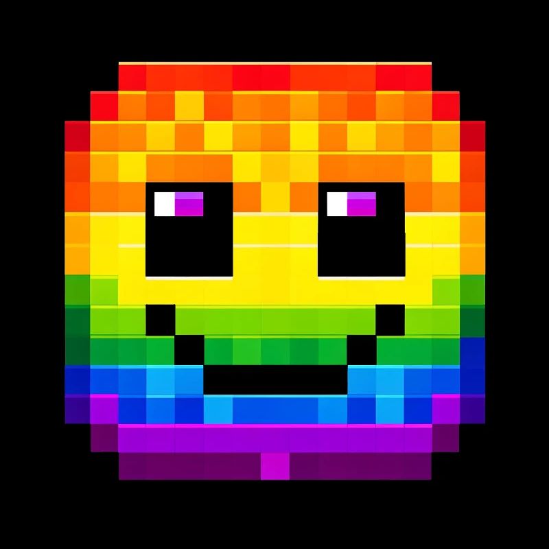 Rainbow Pixel  smiling face Art