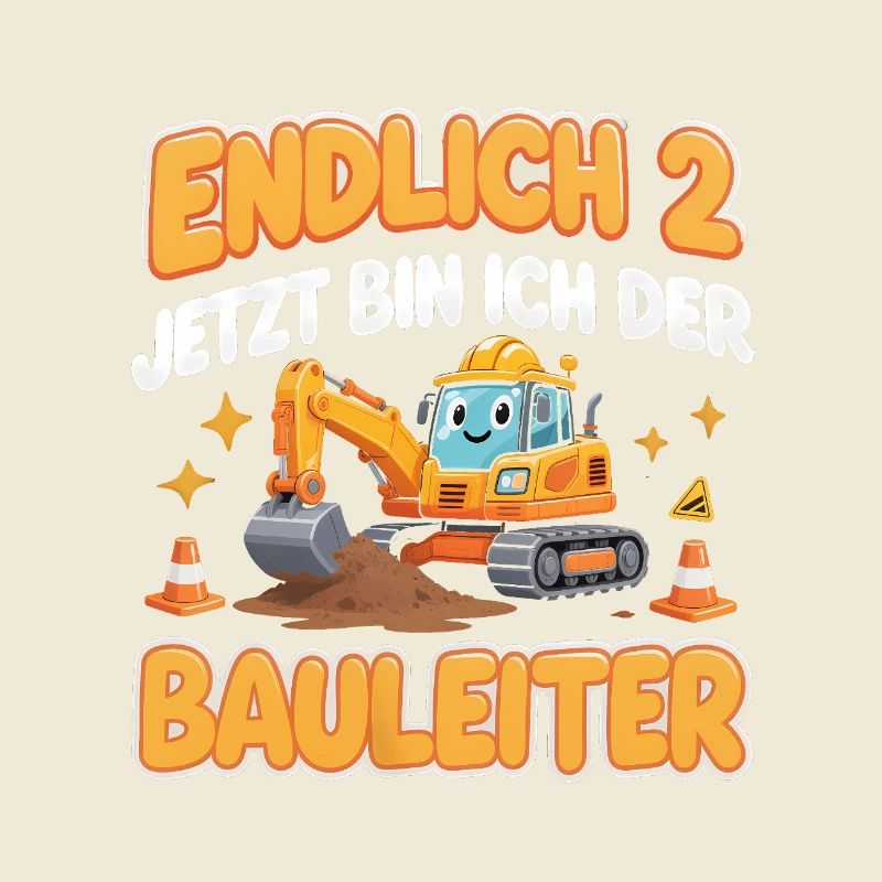 Kids 2nd Birthday Boy Excavator Construction Work
