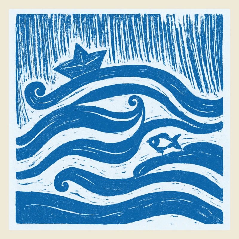 Ship on Wave - Linocut