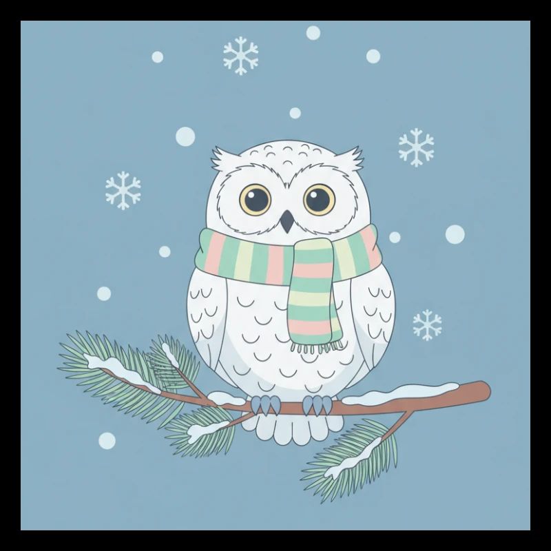 Pastel Winter Owl on Branch