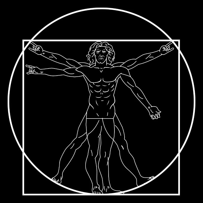 Vitruvian Man Making Rock Hand Sign Metalhead Gift