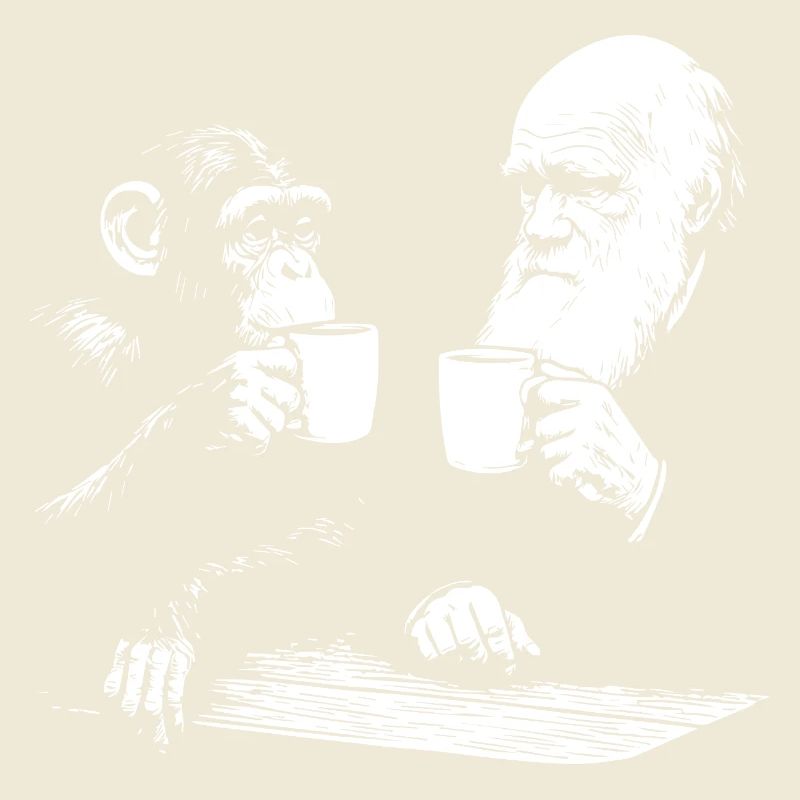 Darwin and monkey drinking Coffee 