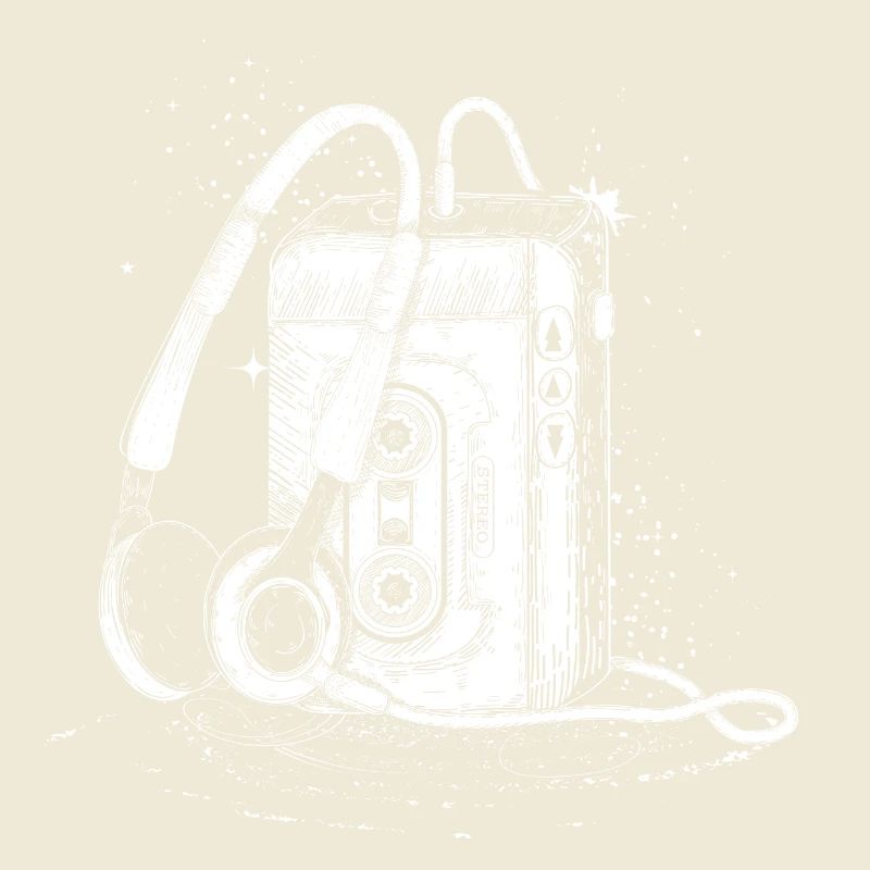 Retro cassette player with headphones – drawing