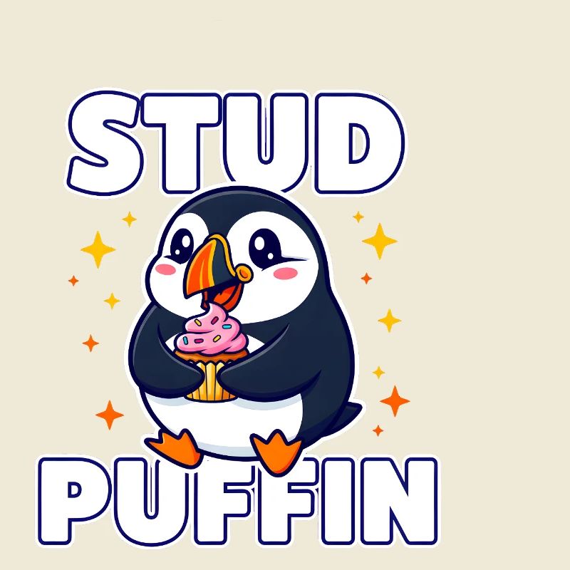 Jeu de mots avec Stud Puffin Cute Bird Cupcake