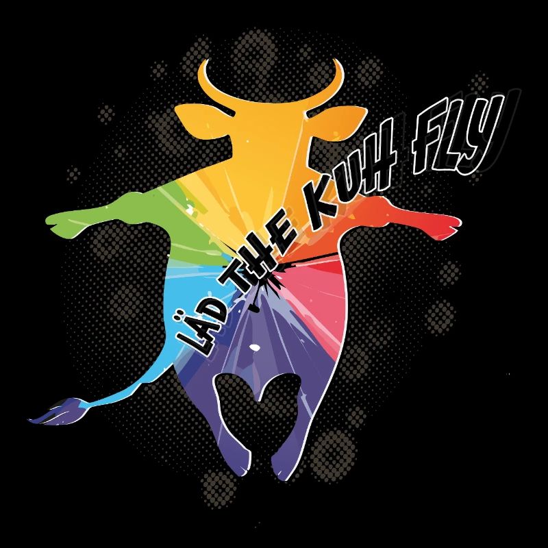 Rainbow cow in flight