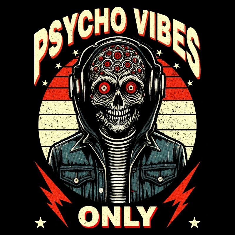 Wild Mutant Skull Design Psycho Vibes Only"