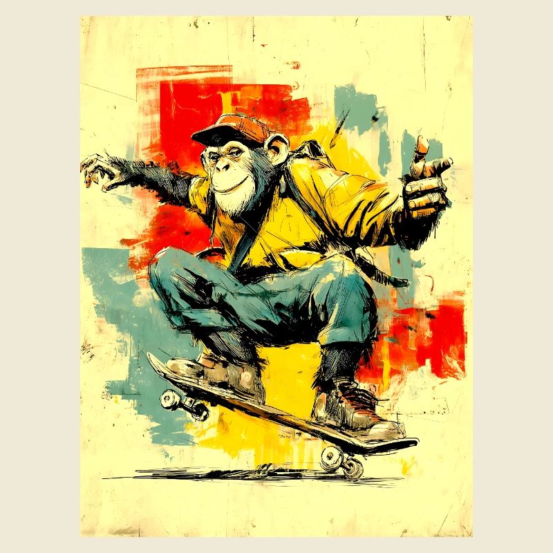 Cool monkey on skateboard - modern, stylish