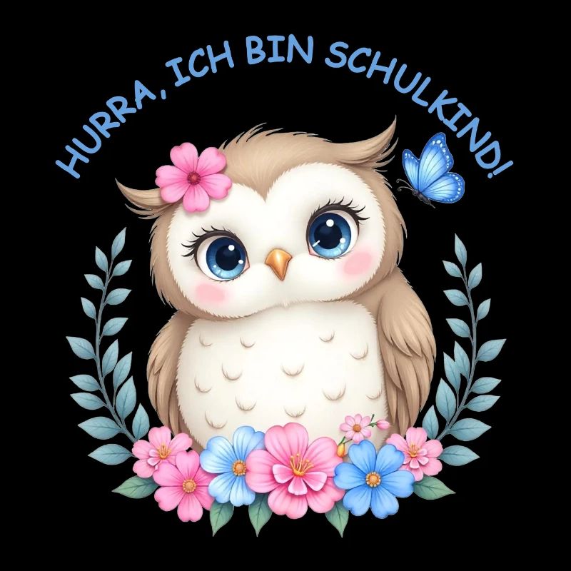 Schulstart Eulenmotiv mit Blumen