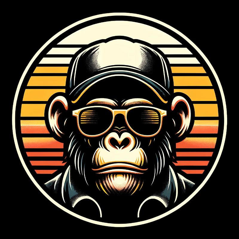 Cool chimpanzee with sunglasses and baseball cap