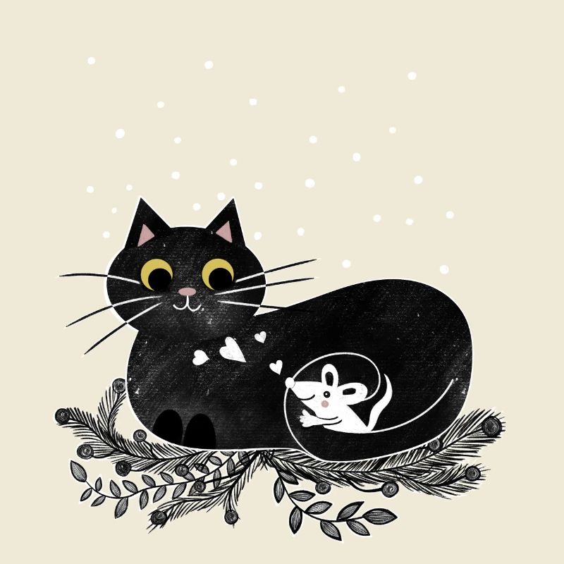 Katze Maus Winter Illustration